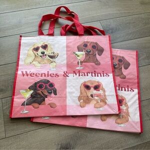 Homegoods TJMaxx Marshalls Weenies & Martinis Print Tote Bags Set of 2 NWOT